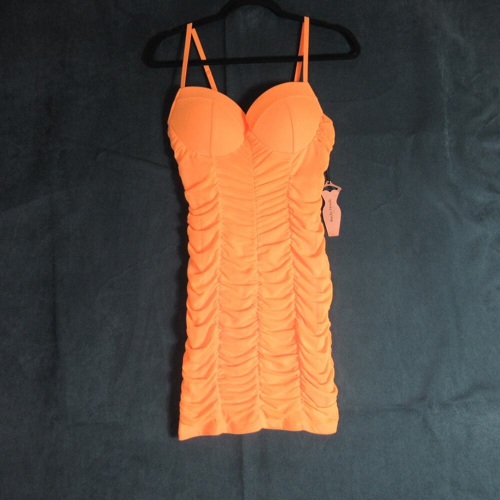 Haute Monde Dress Women Large Orange Sleeveless Ruched Bodycon Cocktail Midi NWT